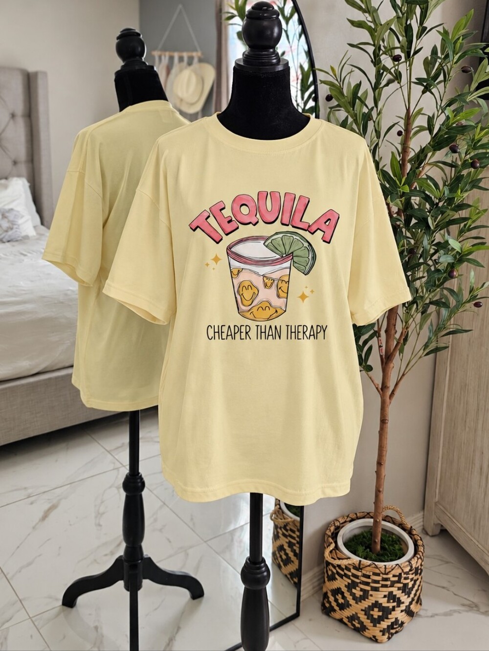 Tequila Cheaper Then Therapy Graphic Tee - Yellow - Unbranded